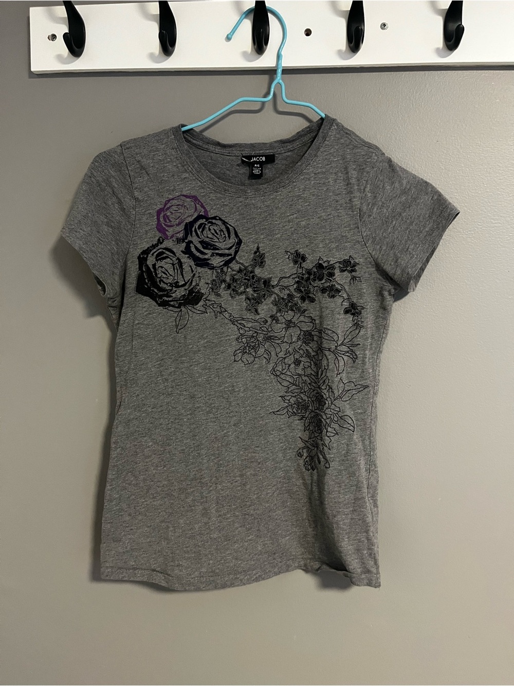Jacob Gray Short-Sleeve Tee with Black & Purple Floral Graphic